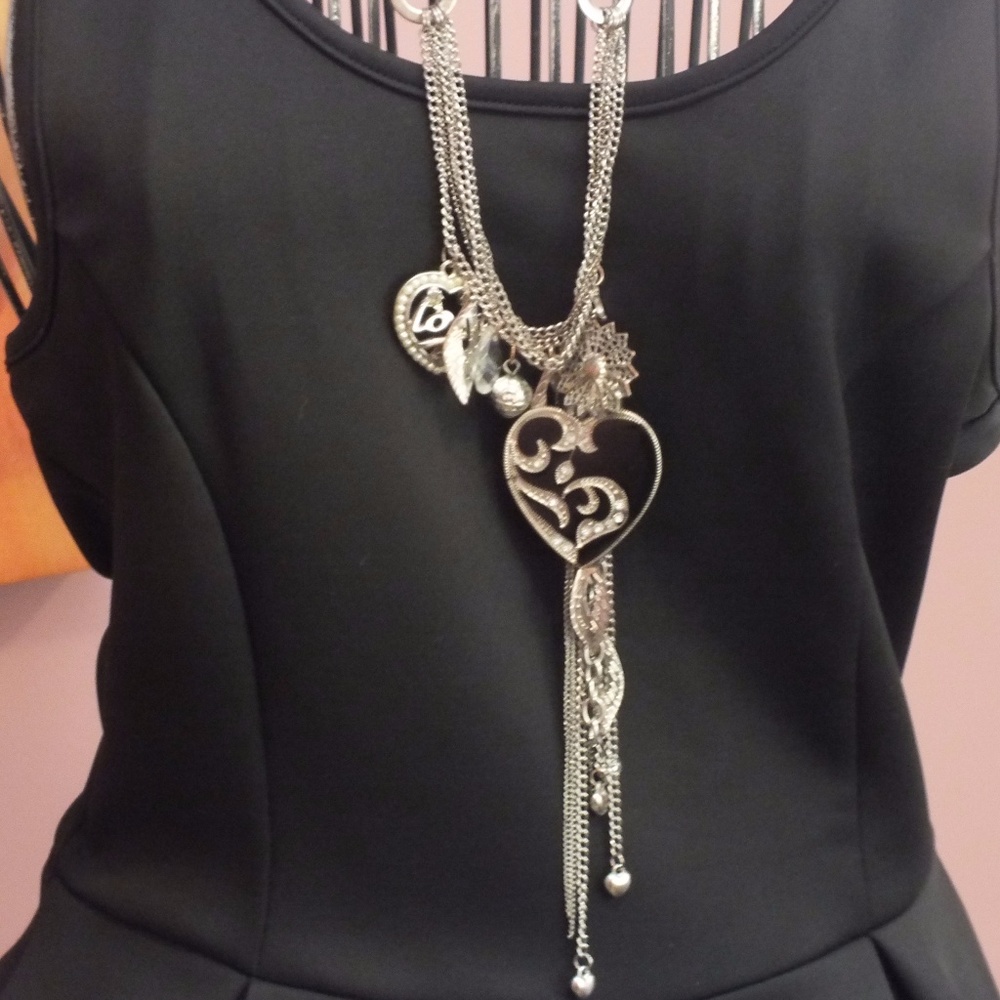 Multi charm Black& silver necklace
